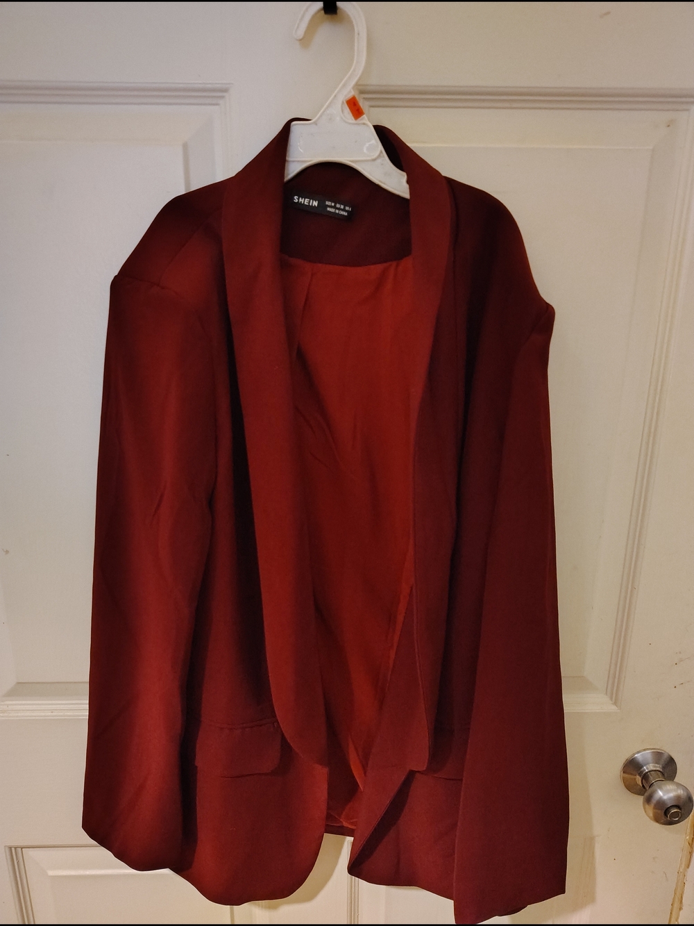 Shein Women's Burgundy Open-Front Blazer Jacket